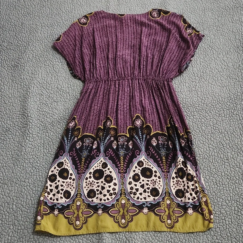 Women's Xhilaration Floral Print Dress Purple And Olive Green Size Medium - Picture 6 of 10